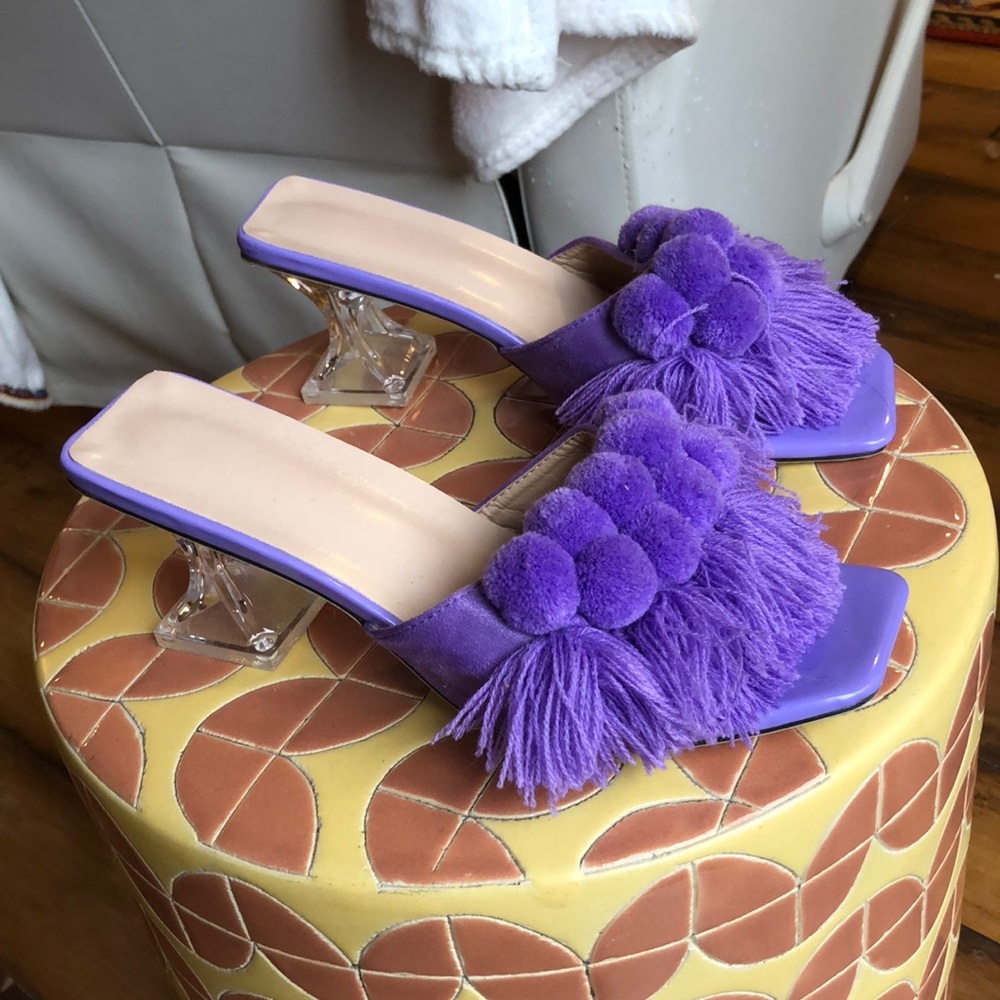 💕3/$40💕Purple Pom-Pom Women's Square Toe Heels